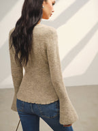 Cardigan À Boutons Avec Manches Évasées Et Col V Pour Femmes | Idéal Pour Tenues Quotidiennes