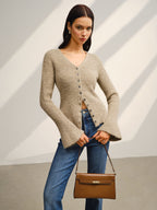 Cardigan À Boutons Avec Manches Évasées Et Col V Pour Femmes | Idéal Pour Tenues Quotidiennes