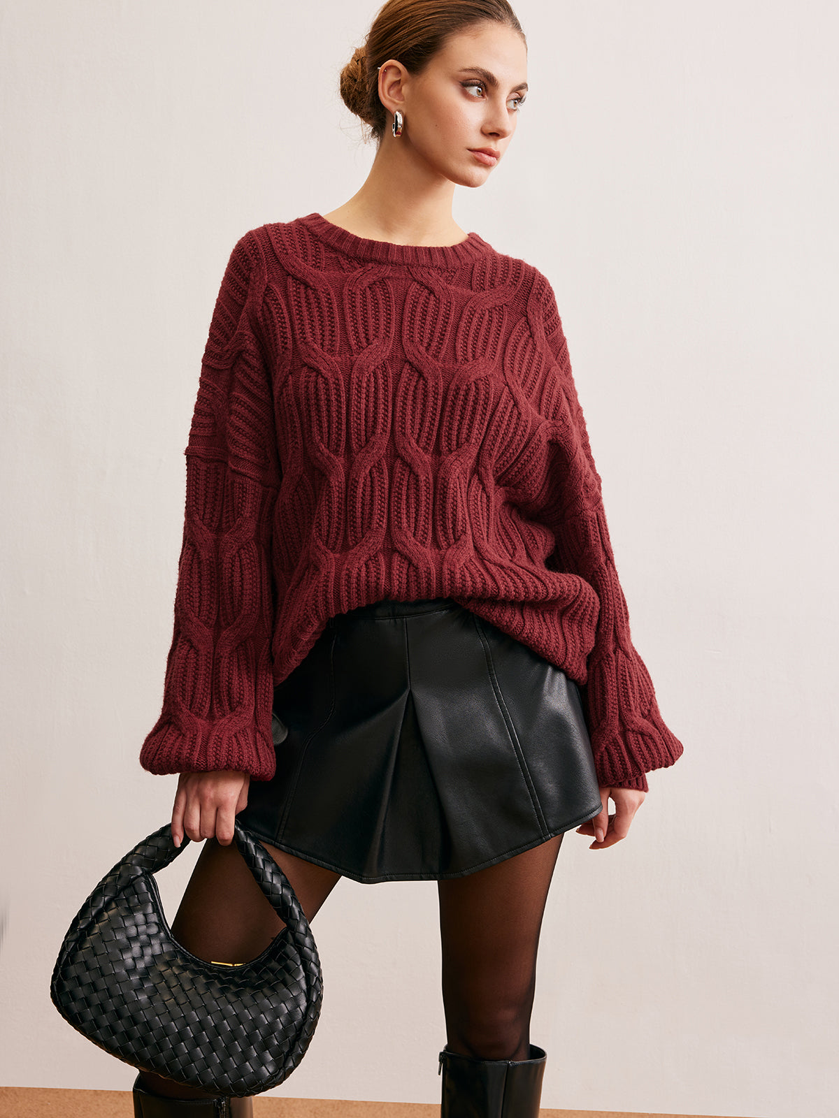 Ensemble avec Pull Oversize En Maille Et Jupe Structurée pour Femmes | Idéal pour L’Automne Et L’Hiver