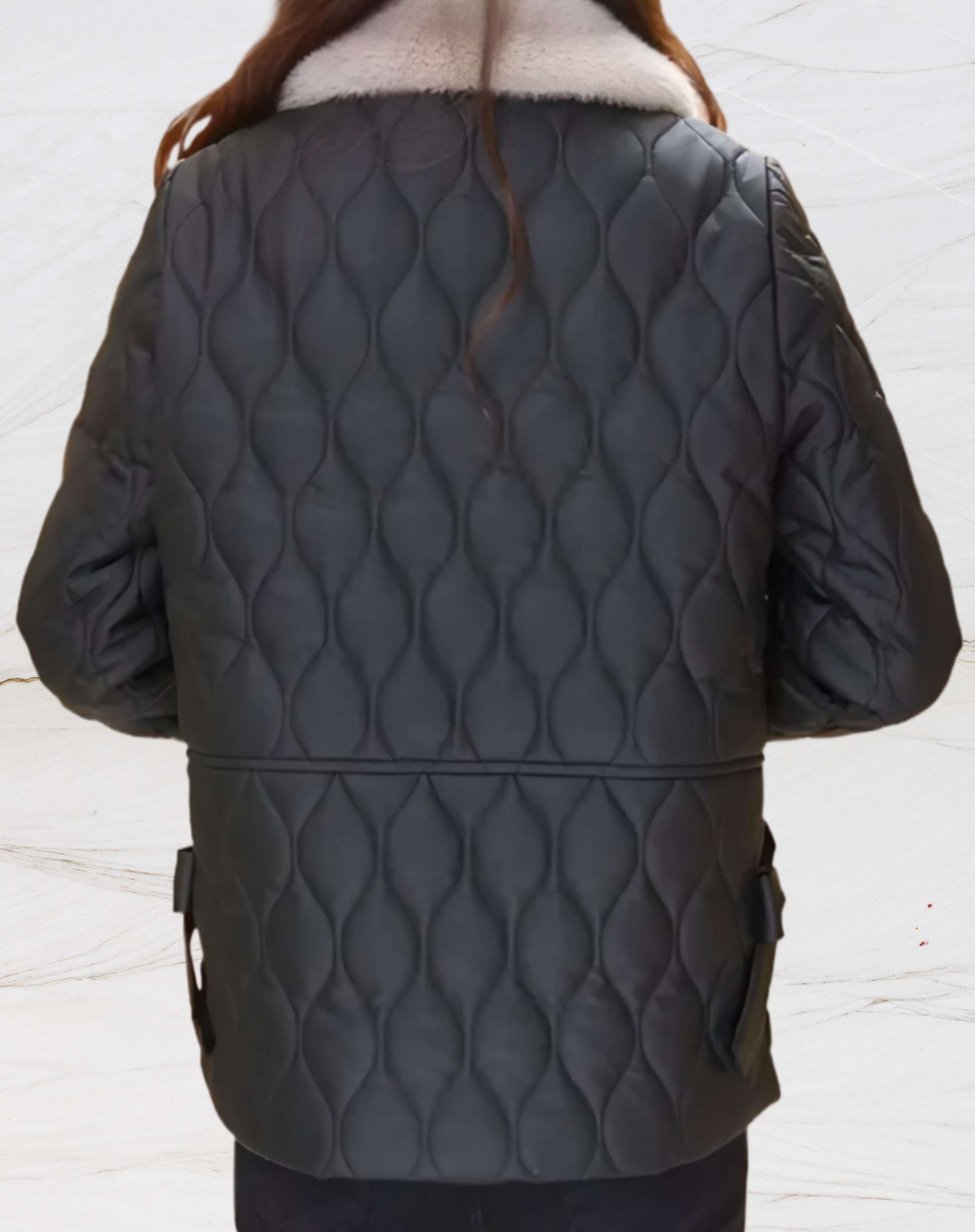 Veste Matelassée avec Col Polo Imitation Fourrure pour Femme | Idéale pour La Saison Froide