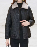 Veste Matelassée avec Col Polo Imitation Fourrure pour Femme | Idéale pour La Saison Froide