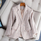 Blazer Long Cintré à Motif Carreaux pour Femme | Idéal pour le Travail et les Sorties