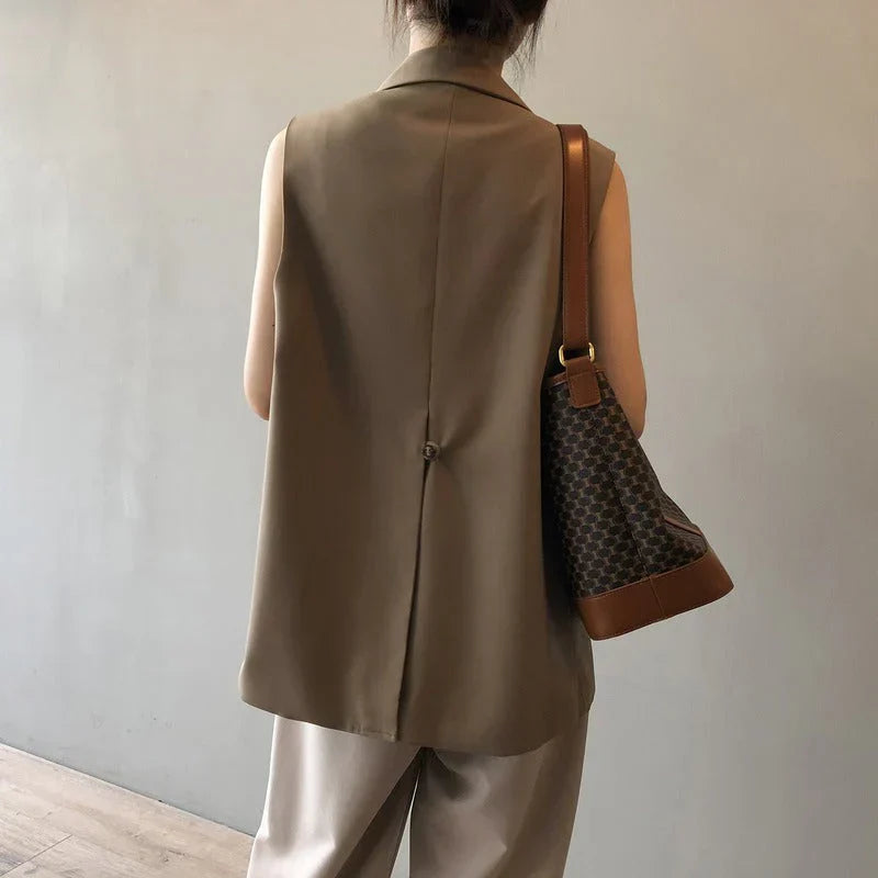 Blazer Sans Manches avec Fermeture à Bouton Unique pour Femme | Idéal pour Le Bureau Et Un Usage Quotidien