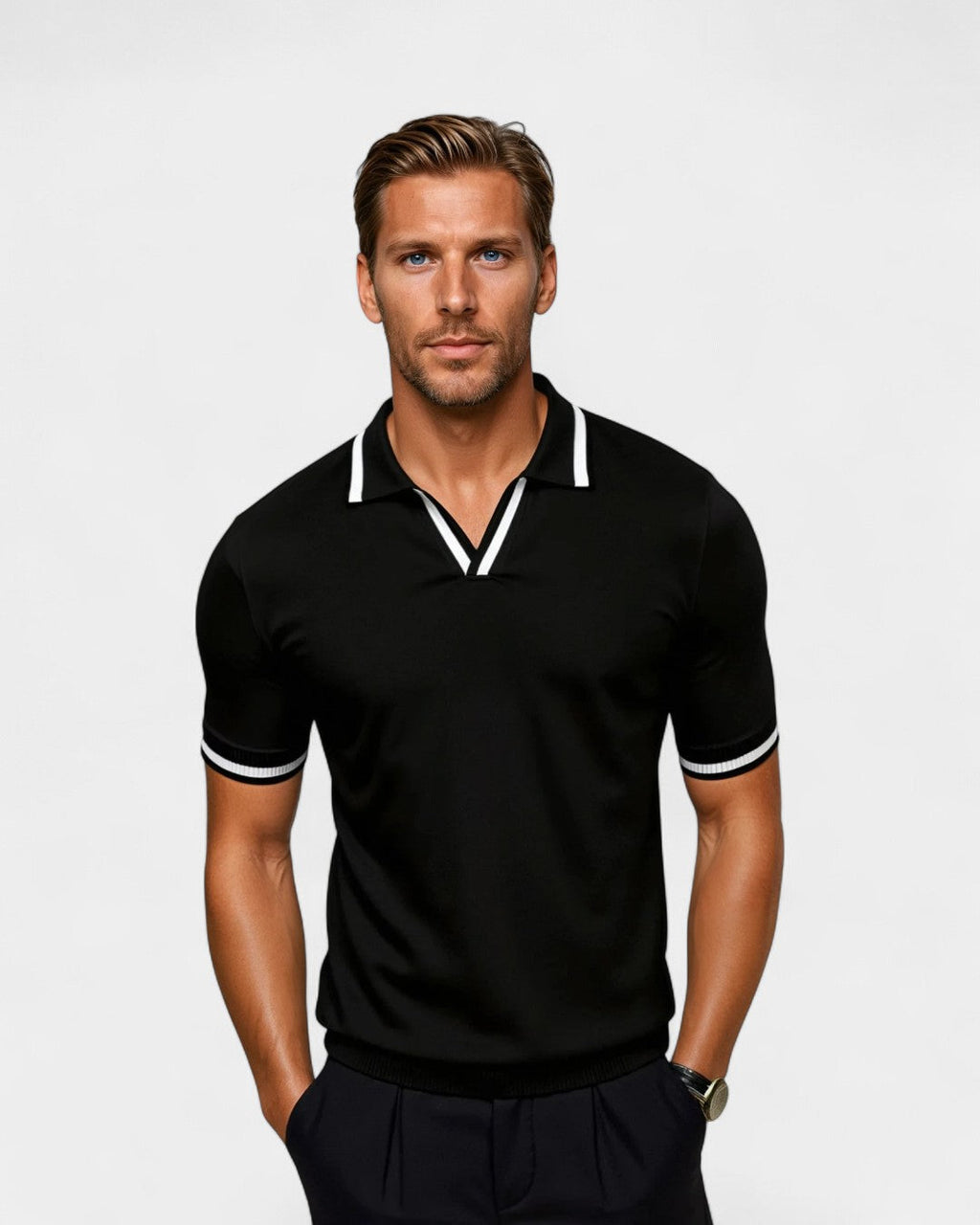 Polo À Col Ouvert Avec Finitions Contrastées Pour Hommes | Idéal Pour La Saison Chaude Et Les Usages Quotidiens