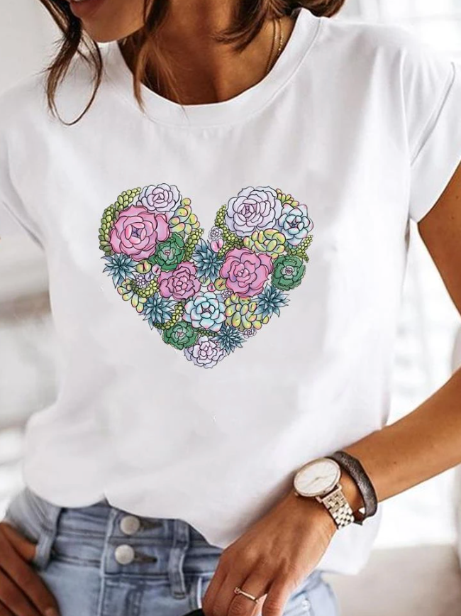 T-Shirt Imprimé à Coupe Décontractée pour Femme | Idéal pour un Usage Quotidien