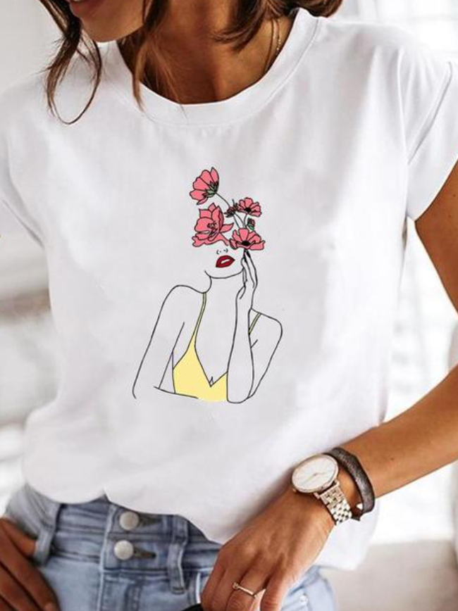 T-Shirt Imprimé à Coupe Décontractée pour Femme | Idéal pour un Usage Quotidien