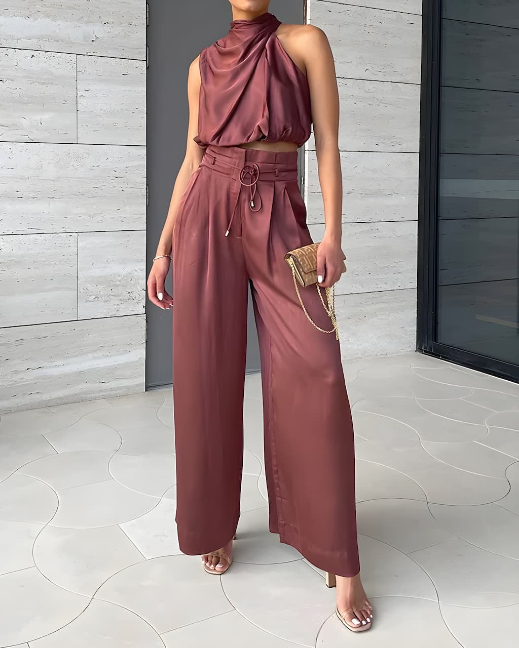Ensemble Deux Pièces avec Haut Sans Manches et Pantalon Large pour Femme | Idéal pour l’Été
