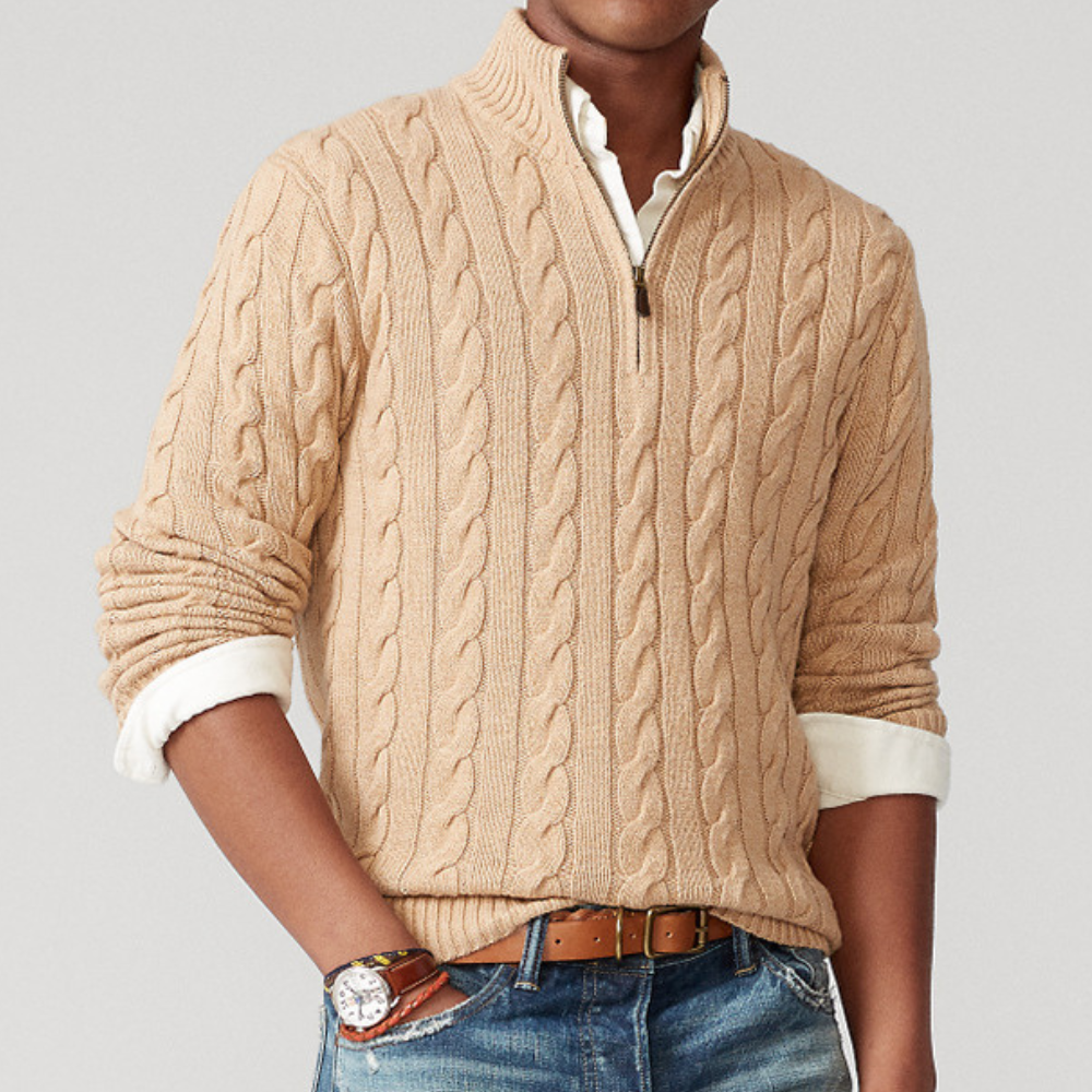 Pull Demi-Zip avec Maille Torsadée pour Hommes | Idéal pour la Mi-Saison