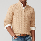 Pull Demi-Zip avec Maille Torsadée pour Hommes | Idéal pour la Mi-Saison