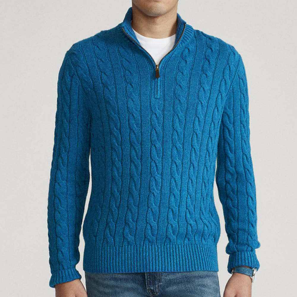 Pull Demi-Zip avec Maille Torsadée pour Hommes | Idéal pour la Mi-Saison