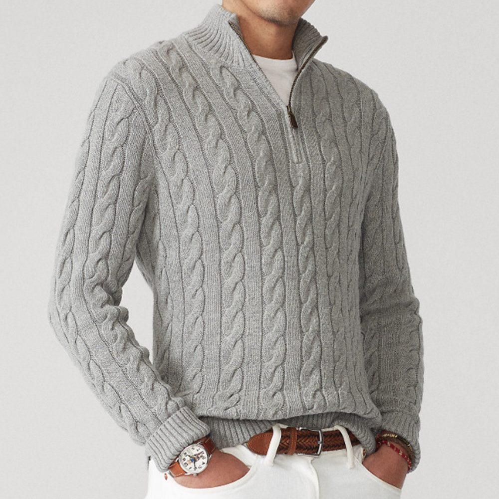 Pull Demi-Zip avec Maille Torsadée pour Hommes | Idéal pour la Mi-Saison