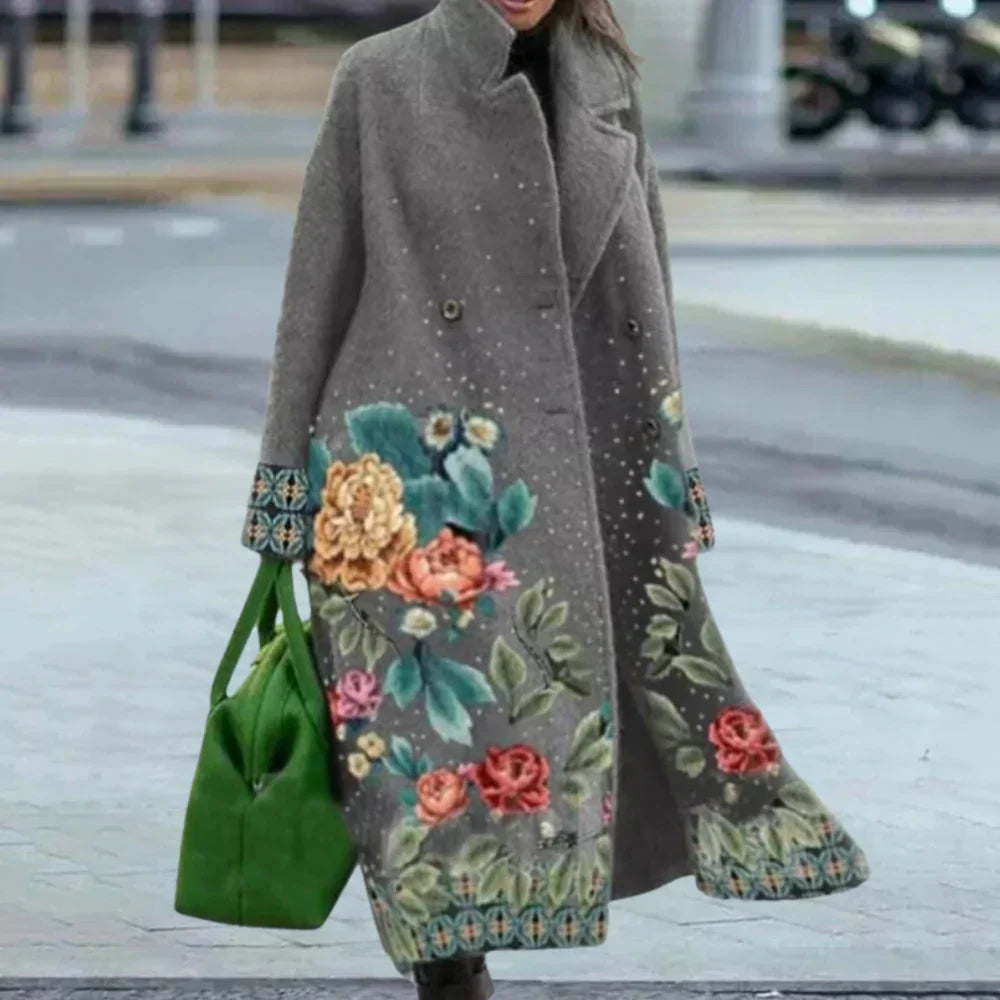 Manteau Long À Motif Abstrait avec Coupe Ample pour Femme | Idéal pour L’Hiver