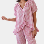 Ensemble De Détente 2 Pièces À Carreaux avec Volants pour Femme | Idéal pour La Maison Et Le Sommeil