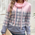 Sweat À Capuche Motif Carreaux avec Col Large pour Femmes | Idéal pour La Mi-Saison