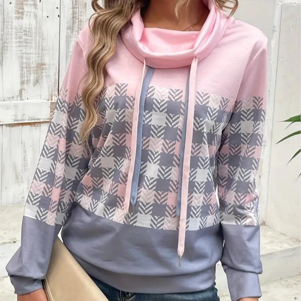 Sweat À Capuche Motif Carreaux avec Col Large pour Femmes | Idéal pour La Mi-Saison