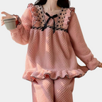 Ensemble De Pyjama 2 Pièces Rose À Volants pour Femme | Idéal pour Les Soirées À La Maison