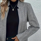 Blazer Long Gris À Motif Chevron Avec Poches Zippées Pour Femmes | Idéal Pour Le Travail Et Les Tenues Quotidiennes