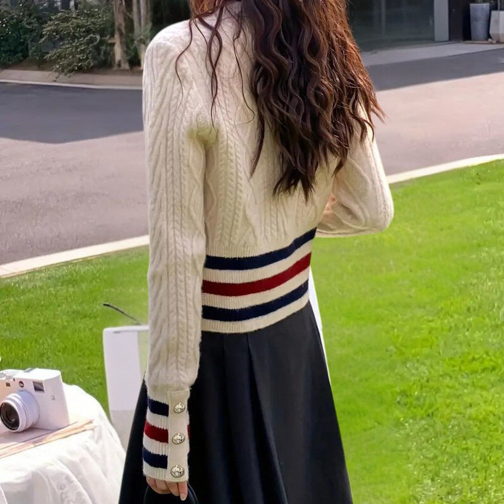 Gilet En Maille Avec Fermeture À Boutons Et Détails Contrastés Pour Femme | Idéal Pour La Superposition