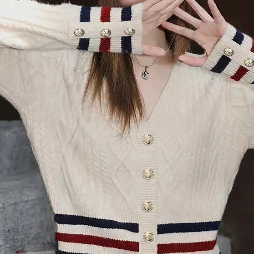 Gilet En Maille Avec Fermeture À Boutons Et Détails Contrastés Pour Femme | Idéal Pour La Superposition