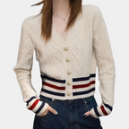 Gilet En Maille Avec Fermeture À Boutons Et Détails Contrastés Pour Femme | Idéal Pour La Superposition