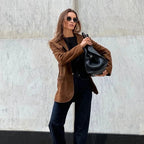 Blazer Femme En Suède Avec Col Pour Tenues Quotidiennes | Idéal Pour Bureau Et Sorties