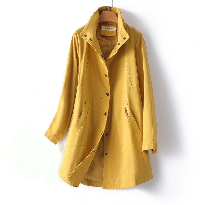 Trench-Coat Midi Avec Col Montant Et Manches Longues Pour Femmes | Idéal Pour Les Saisons Fraîches