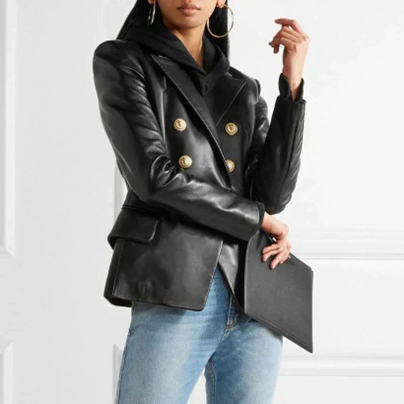 Blazer à Double Boutonnage avec Revers Classiques pour Femmes | Idéal pour Tenues Professionnelles et Quotidiennes