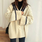 Pull Côtelé À Col V Avec Coupe Ample Pour Femme | Idéal Pour Saison Froide