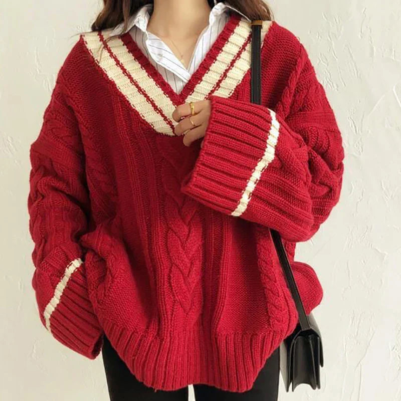 Pull Côtelé À Col V Avec Coupe Ample Pour Femme | Idéal Pour Saison Froide