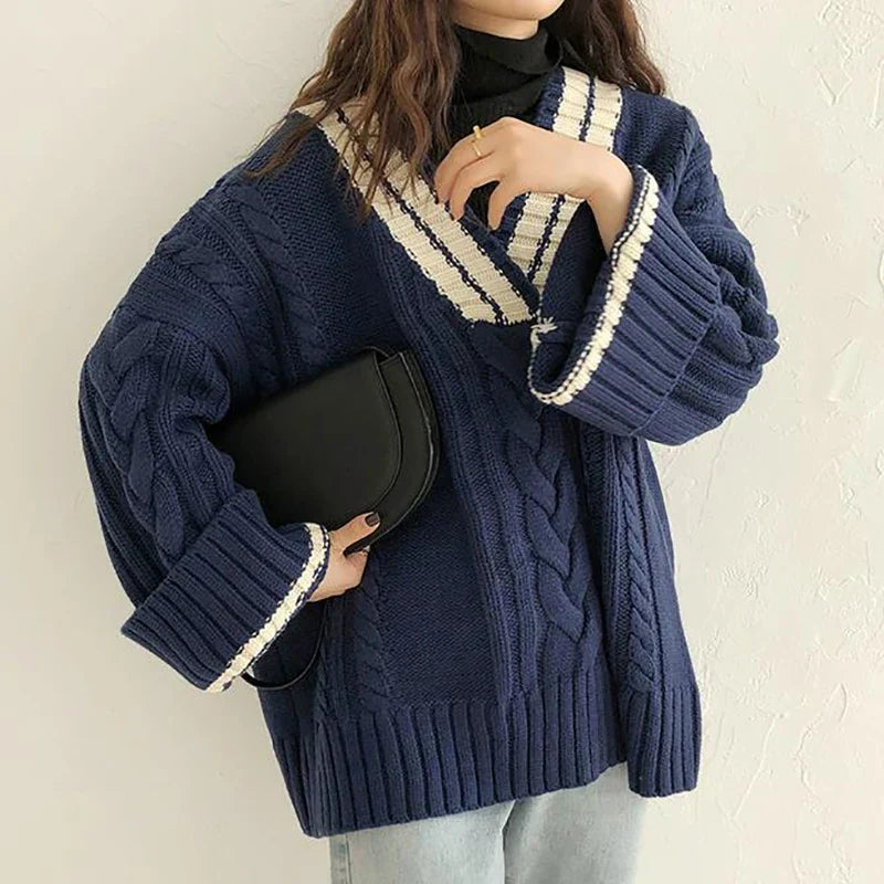 Pull Côtelé À Col V Avec Coupe Ample Pour Femme | Idéal Pour Saison Froide