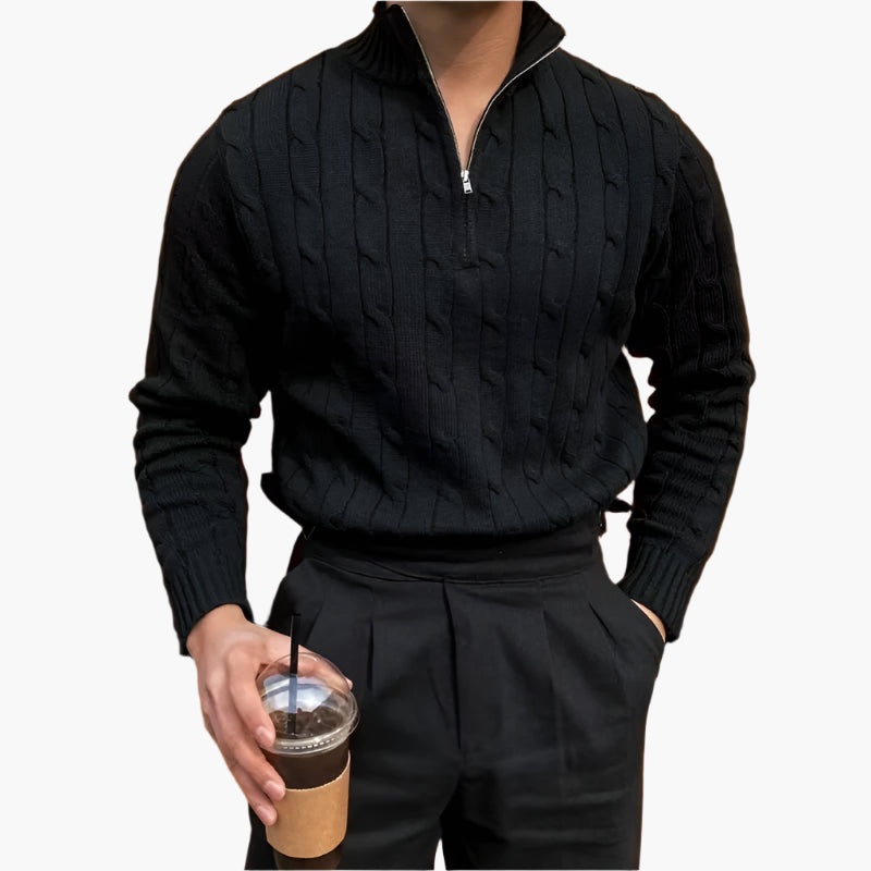 Pull en Maille Torsadée avec Demi-Zip et Col Haut pour Homme | Ideal pour Usage Quotidien
