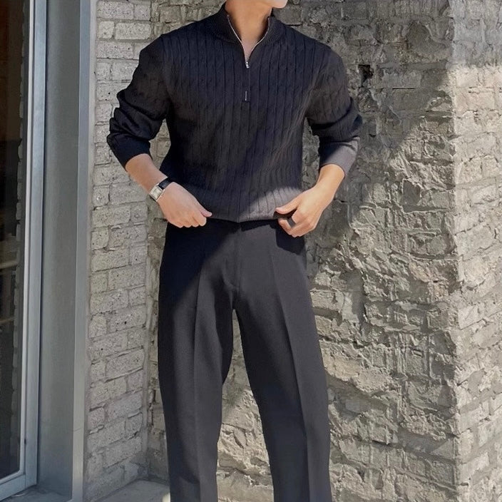 Pull en Maille Torsadée avec Demi-Zip et Col Haut pour Homme | Ideal pour Usage Quotidien