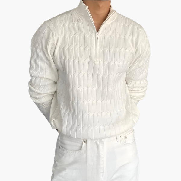 Pull en Maille Torsadée avec Demi-Zip et Col Haut pour Homme | Ideal pour Usage Quotidien