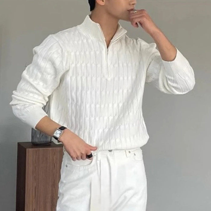 Pull en Maille Torsadée avec Demi-Zip et Col Haut pour Homme | Ideal pour Usage Quotidien