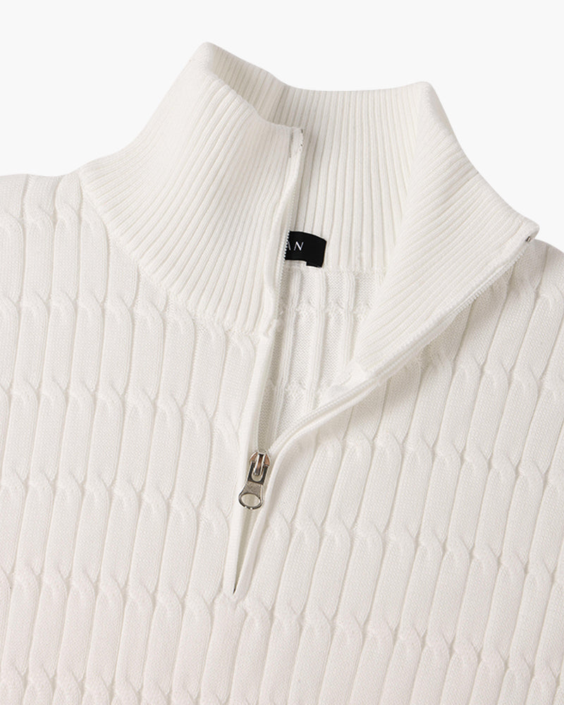 Pull en Maille Torsadée avec Demi-Zip et Col Haut pour Homme | Ideal pour Usage Quotidien