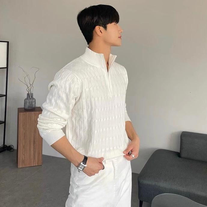 Pull en Maille Torsadée avec Demi-Zip et Col Haut pour Homme | Ideal pour Usage Quotidien