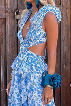 Robe Maxi Avec Décolleté En V Profond Et Manches Froncées Pour Femme | Idéale Pour Les Occasions Estivales