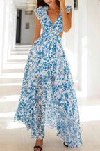 Robe Maxi Avec Décolleté En V Profond Et Manches Froncées Pour Femme | Idéale Pour Les Occasions Estivales