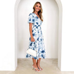 Robe Midi avec Col en V et Manches Bouffantes pour Femmes | Idéale pour le Printemps et l'Été