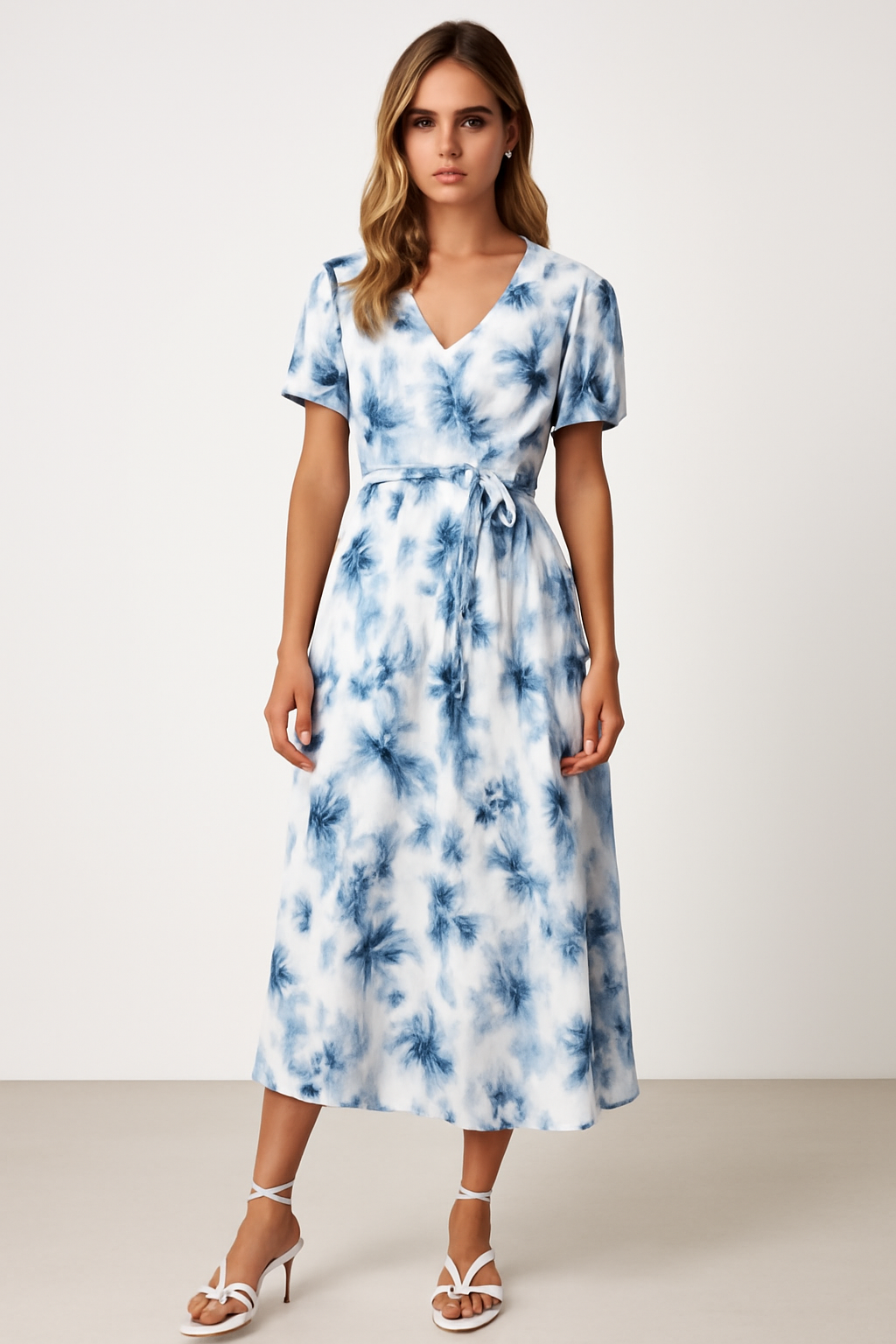 Robe Midi avec Col en V et Manches Bouffantes pour Femmes | Idéale pour le Printemps et l'Été