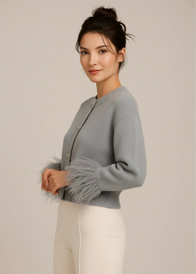 Cardigan Avec Détails Plumes Et Coupe Moderne Pour Femmes | Idéal Pour Le Quotidien