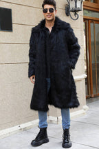 Manteau Long Imitation Fourrure avec Col Large pour Homme | Idéal pour La Saison Froide