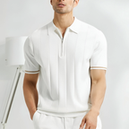 Polo à Manches Courtes avec Fermeture Zippée et Détails Rayés pour Homme | Idéal pour le Quotidien