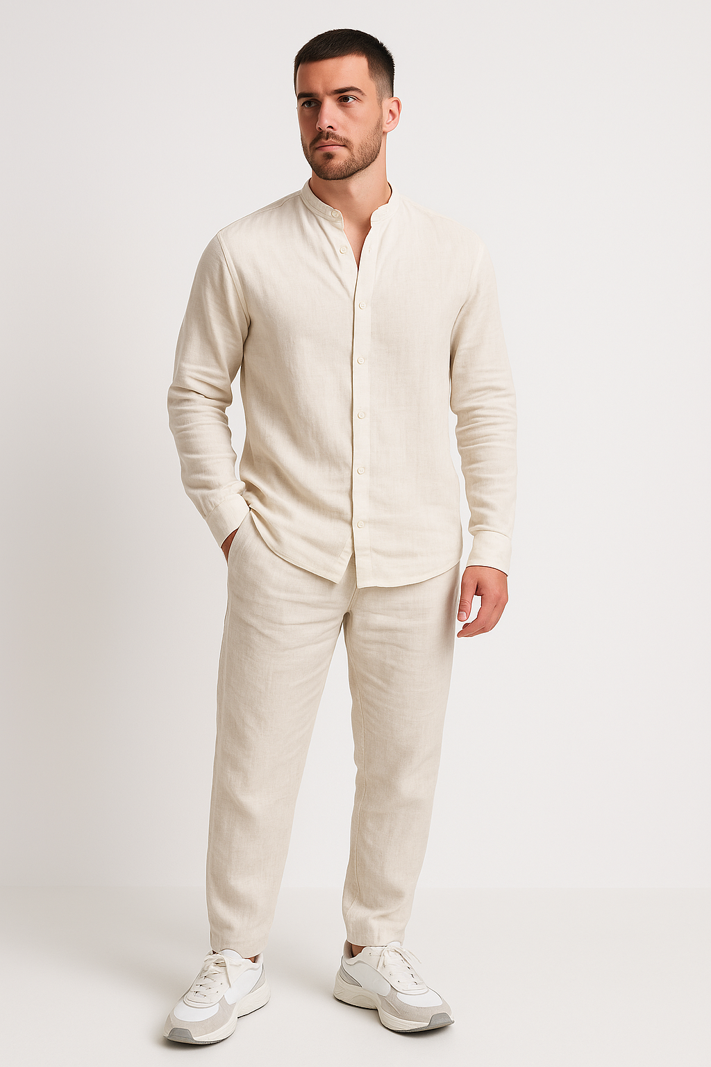 Ensemble homme avec Chemise à Coupe Décontractée et Pantalon Droit | Idéal pour Les Journées Estivales