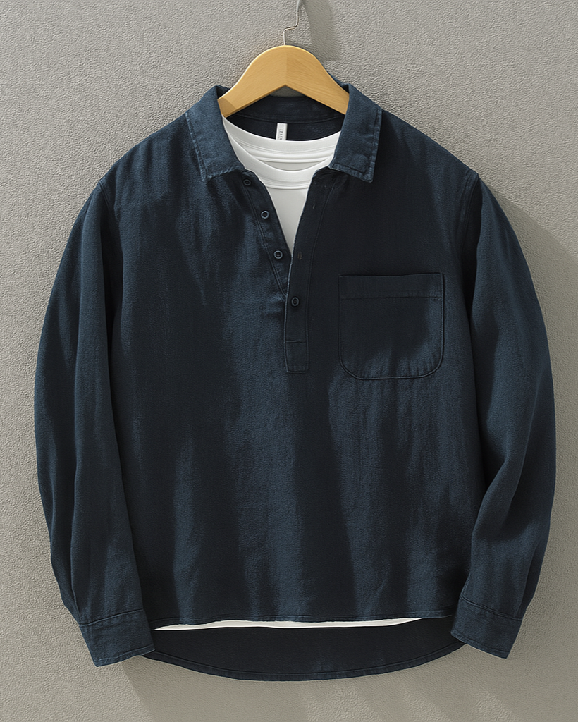 Chemise À Manches Longues Avec Demi-Boutonnage Et Poche Poitrine Pour Hommes | Idéal Pour Le Printemps Et L’Automne
