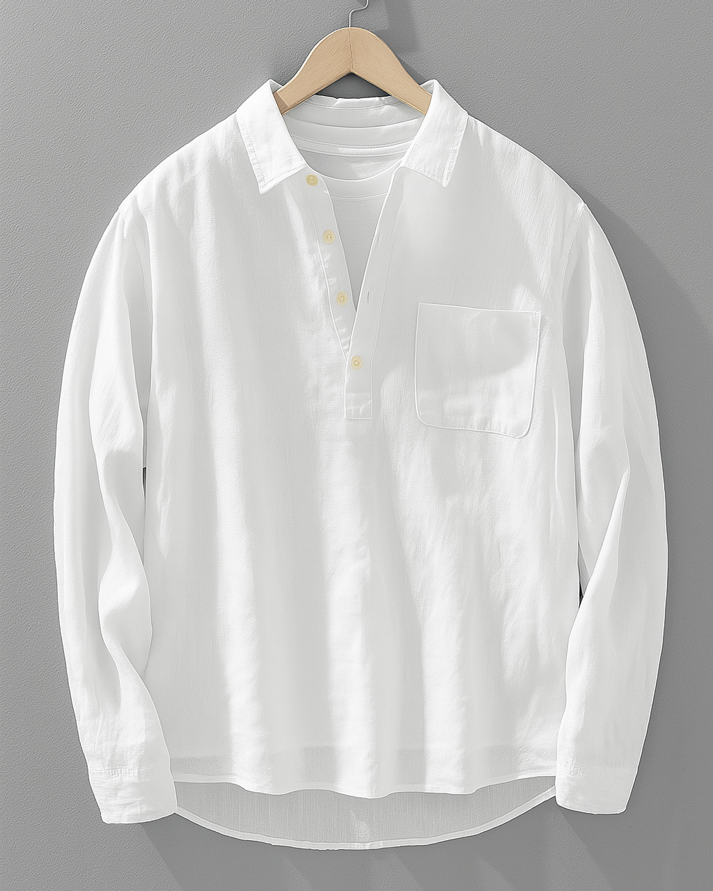 Chemise À Manches Longues Avec Demi-Boutonnage Et Poche Poitrine Pour Hommes | Idéal Pour Le Printemps Et L’Automne