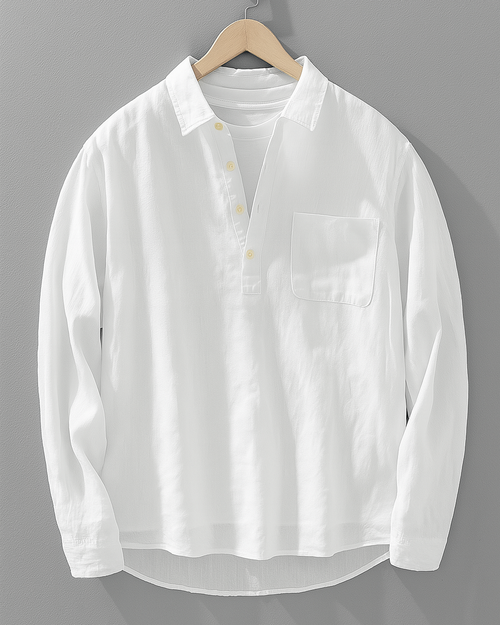 Chemise À Manches Longues Avec Demi-Boutonnage Et Poche Poitrine Pour Hommes | Idéal Pour Le Printemps Et L’Automne