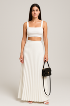 Ensemble Deux Pièces avec Crop Top Slim Fit et Jupe Maxi Plissée pour Femme | Idéal pour un Usage Quotidien
