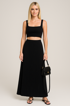 Ensemble Deux Pièces avec Crop Top Slim Fit et Jupe Maxi Plissée pour Femme | Idéal pour un Usage Quotidien