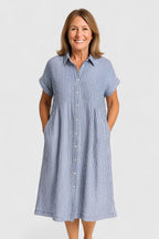 Robe Chemise Midi à Rayures avec Coupe Décontractée pour Femme | Idéale pour Usage Quotidien et Loisirs